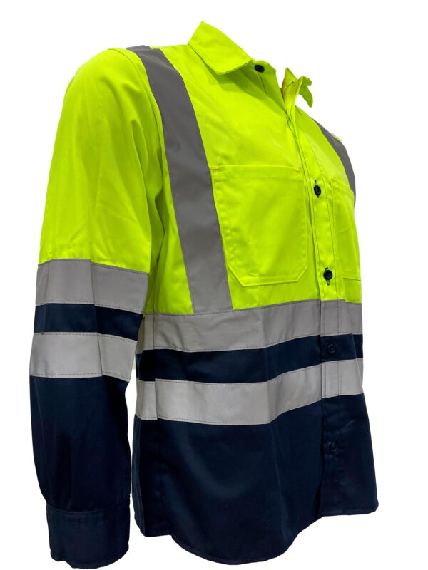 Camisa de trabajo hi- viz amarillo y azul con reflectivo 3M - Imagen 2