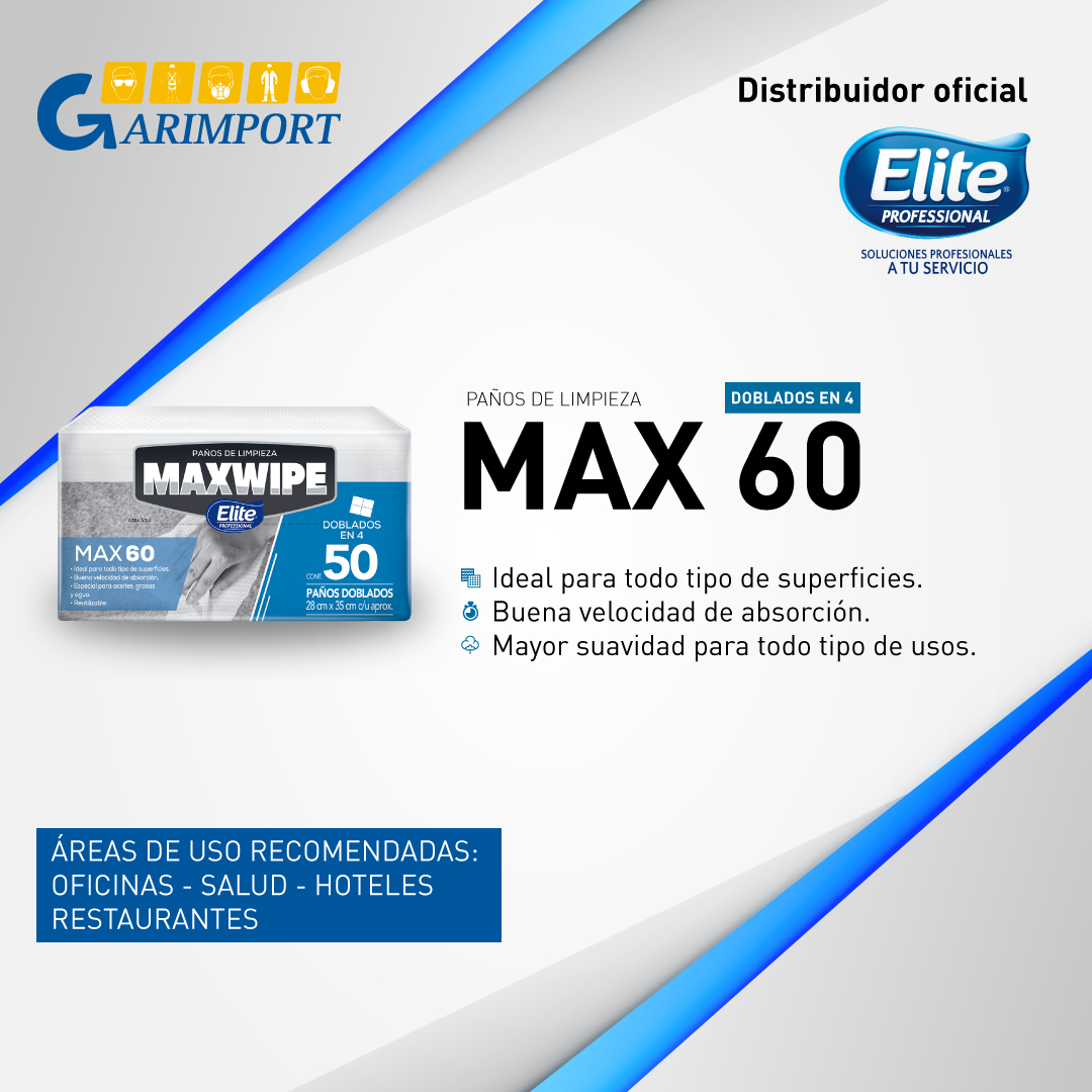 PAÑOS DE LIMPIEZA REUTILIZABLES MAXWIPE QUATERFOLD DOBLADO MAX60 PAQ X 50  UND