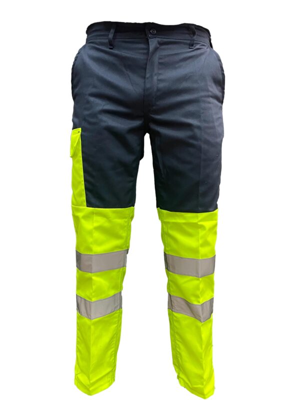 Pantalón de trabajo hi- viz amarillo y azul con reflectivo 3M