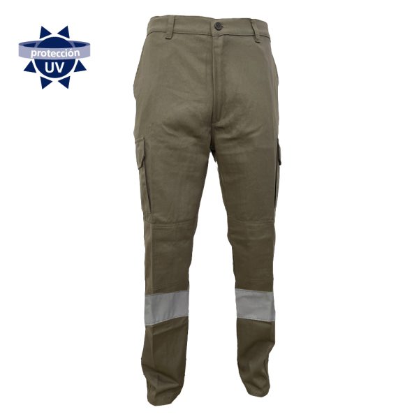 Pantalón de trabajo cargo 100% algodón Verde Pindó con Reflectivo