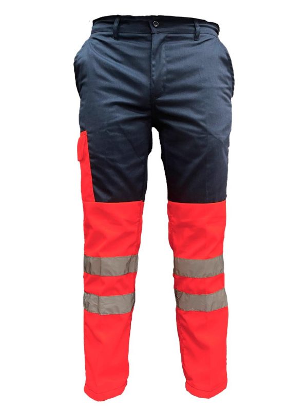 Pantalón de trabajo rojo y azul con reflectivo
